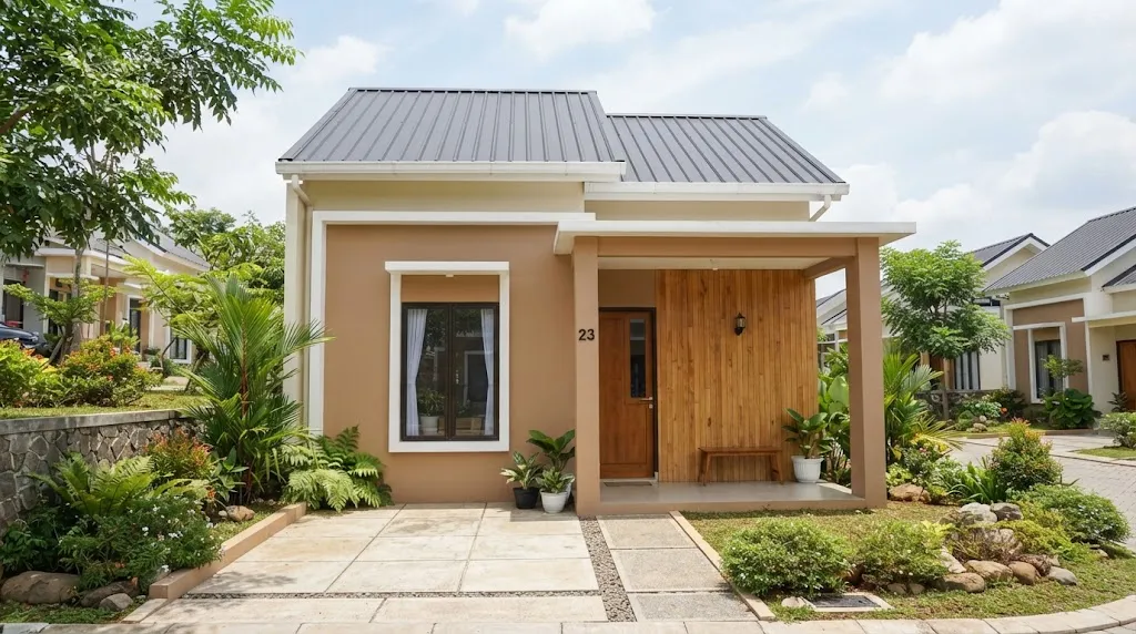 Ilustrasi Rumah Warna Cokelat Muda/AI Generated