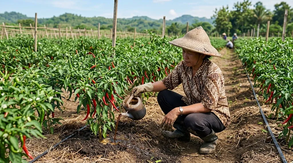 Pemupukan tanaman cabai (AI Generated)