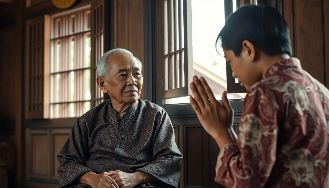 Perbedaan Konteks Penggunaan Bahasa Krama dan Ngoko dalam Permintaan Maaf (c) Ilustrasi AI