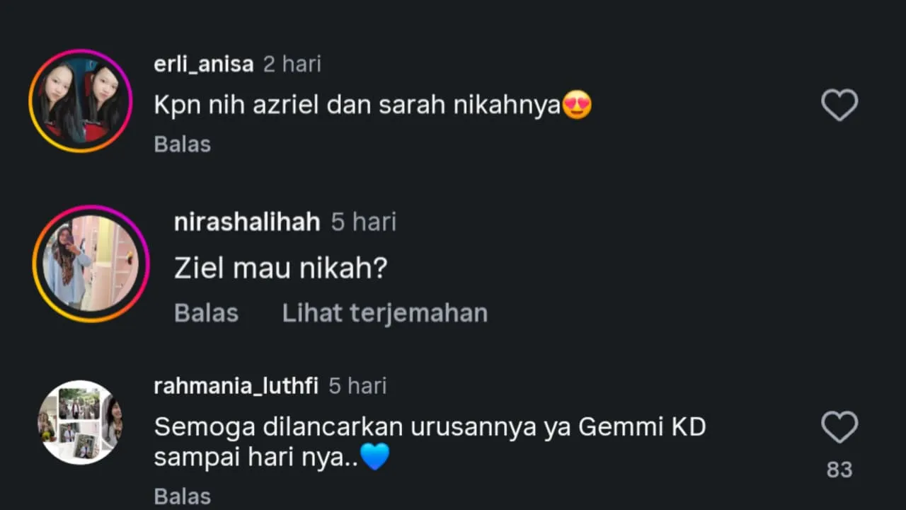 Komentar pada postingan KD di akun instagram pribadi