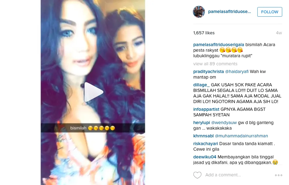 Postingan foto Pamela yang bikin heboh netizen © Instagram/Pamela Safitri