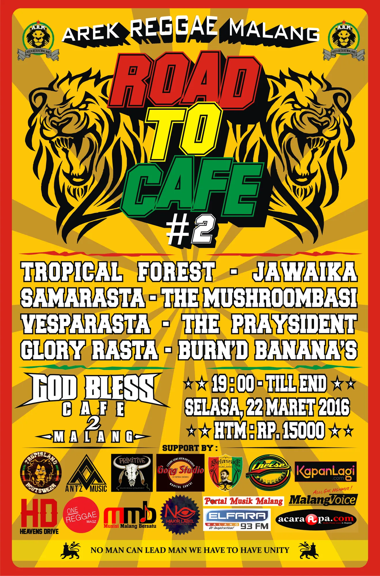 Tandai kalendermu! Arek Reggae Kota Malang Road To Cafe #2 siap digelar pada 22 Maret 2016 © Local Heroes Malang Music Movements