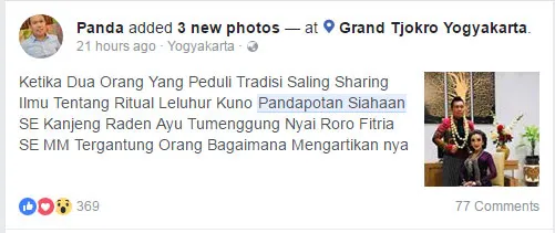 Postingan yang diduga prewed Roro Fitria. © Facebook/Panda
