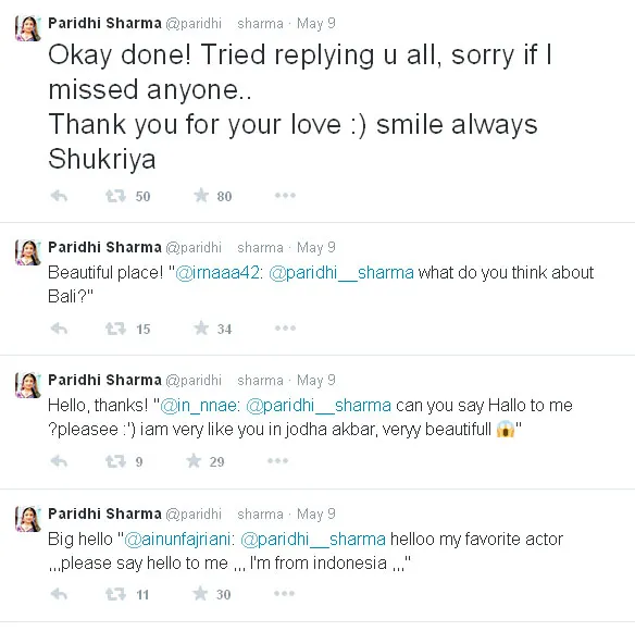 Ini dia sesi tanya jawab yang diadakan Paridhi Sharma khusus untuk fans di akun Twitternya @twitter.com/paridhi_sharma