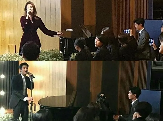 Ock Joo Hyun (atas) dan Park Hyung Sik menyanyi diiringi piano Park Bo Gum © Istimewa