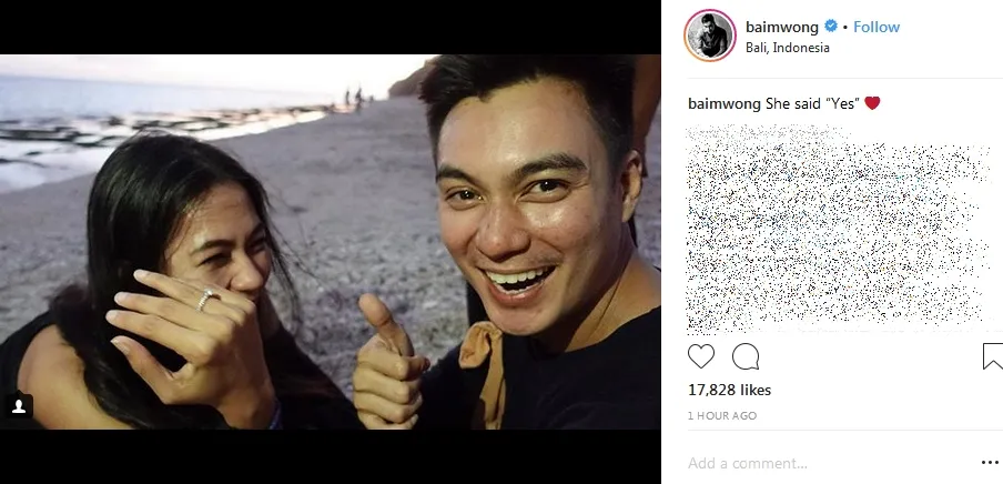 Baim Wong berkaca-kaca ketika Paula Verhoeven terima lamarannya ©instagram/baimwong