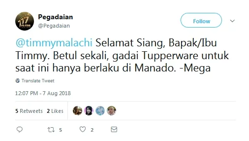 Tupperware sekarang bisa digadaikan ©twitter/pegadaian