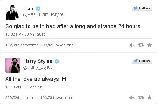 Pernyataan Harry Styles dan Liam Payne di Twitter © Twitter