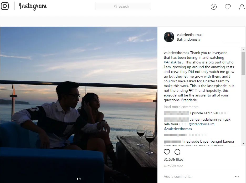 Valerie tegaskan kalau episode terakhir #AnakArtis Season 3 adalah jawaban atas hubungannya dengan Brandon Nicholas Salim © instagram.com/valerieethomas