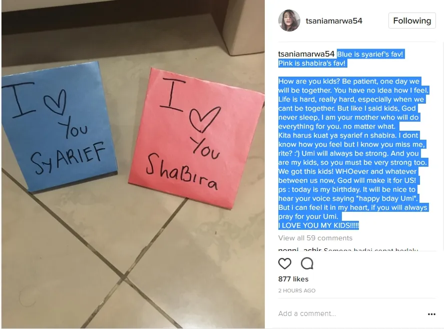 Pesan menyentuh Tsania Marwa. Š instagram.com/tsaniamarwa54