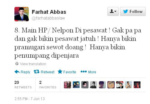 farhat abbas: main hp gak bikin pesawat jatuh!