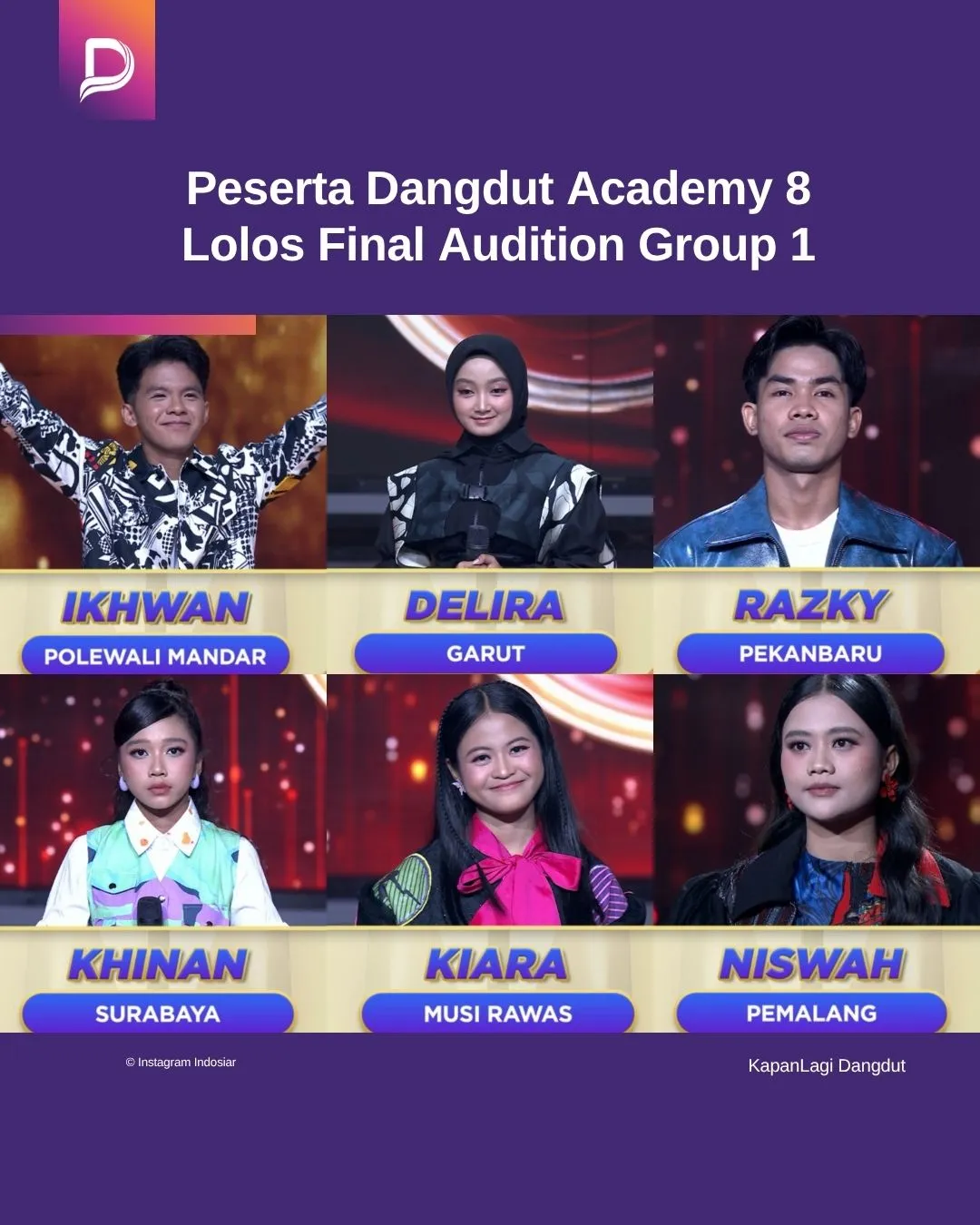 Six participants who advance to the next round (credit: Indosiar)
