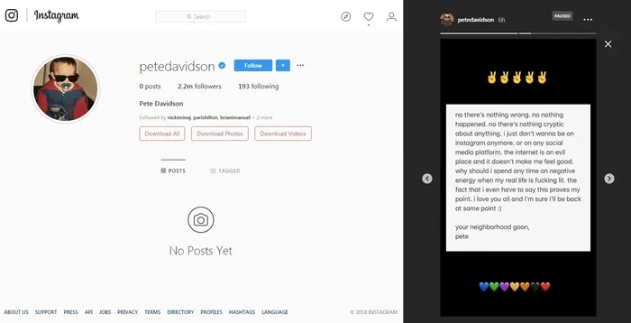 Pete merasa internet memberi efek negatif pada kehidupannya. (instagram.com/petedavidson)