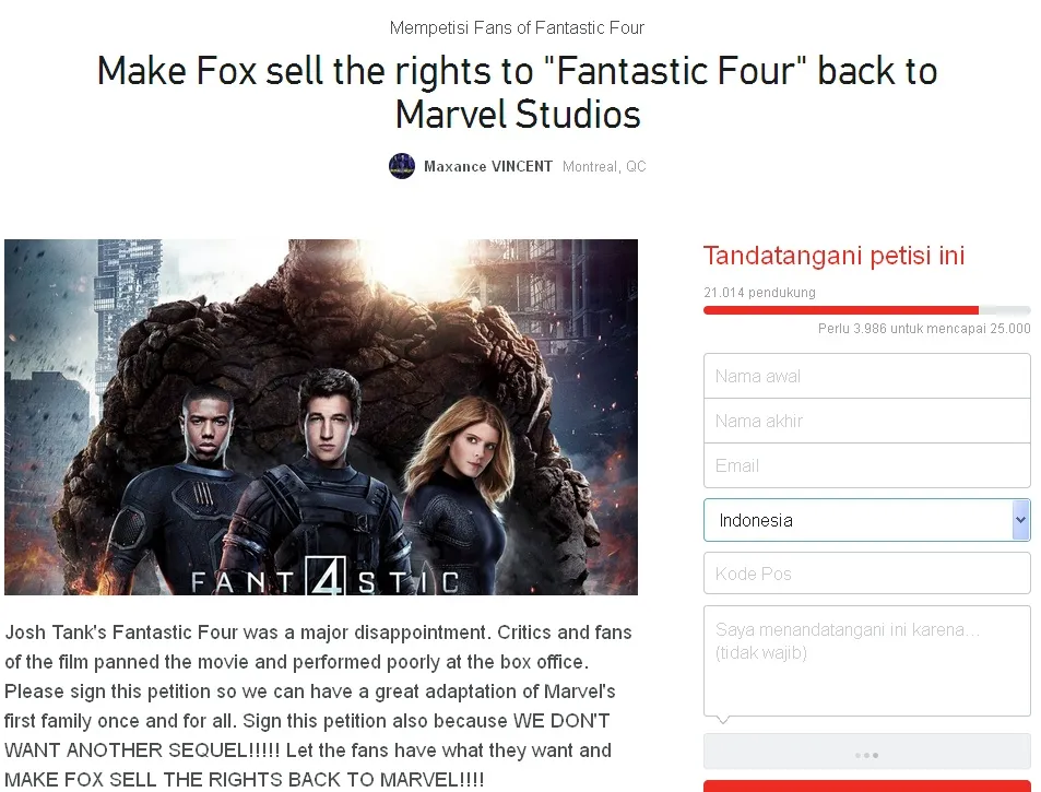 Petisi agar FANTASTIC FOUR kembali ke Marvel © change.org