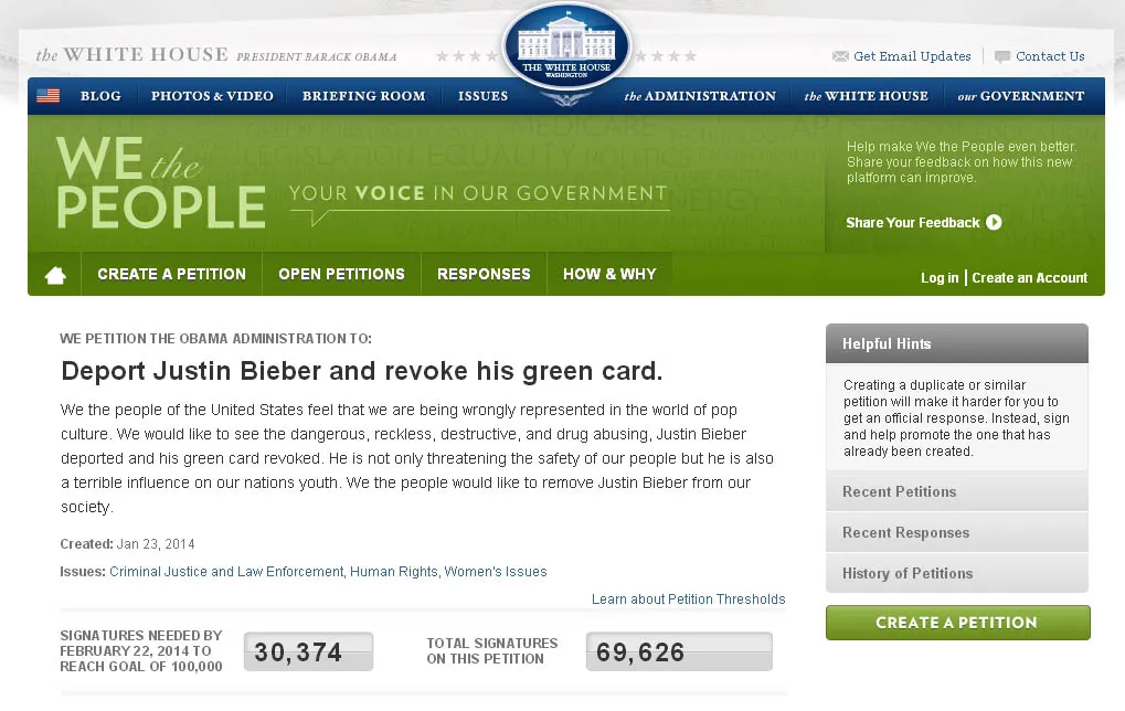 Petisi Online Usir Justin Bieber dari AS.
