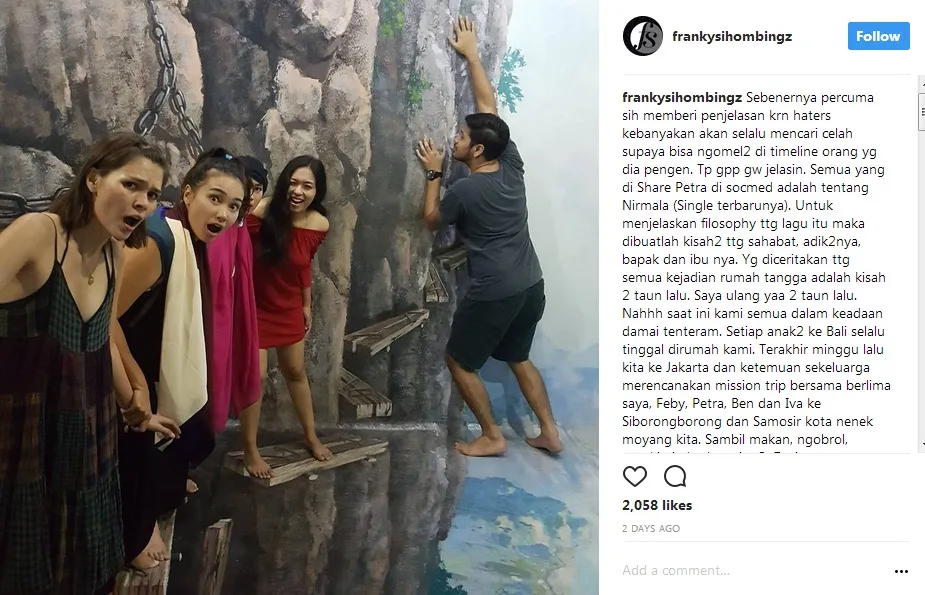 Franky beri penjelasan di akun pribadinya ©instagram/frankysihombingz