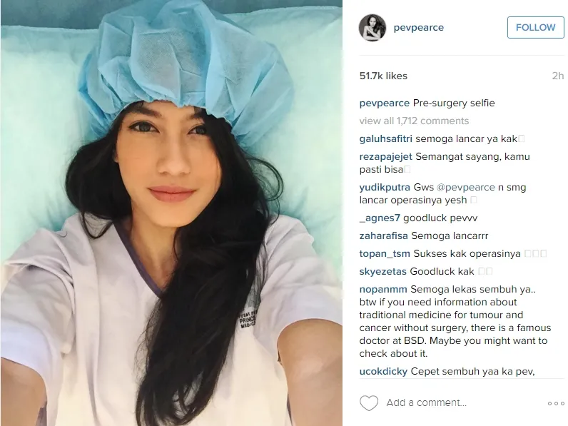 Pevita Pearce jelang operasi tumor payudara. ©instagram.com/pevpearce
