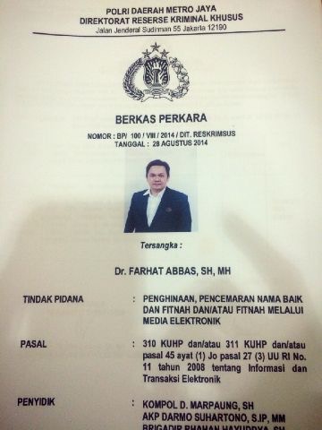 Kasus pencemaran yang dilaporkan dengan tertuduh Farhat Abbas terus berlanjut. ©KapanLagi.com®/Hendra Gunawan