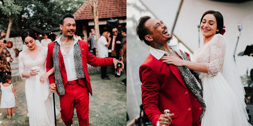 10 Romantic Moments of Jerinx and Nora Alexandra's Wedding Reception, Red and White Nuance