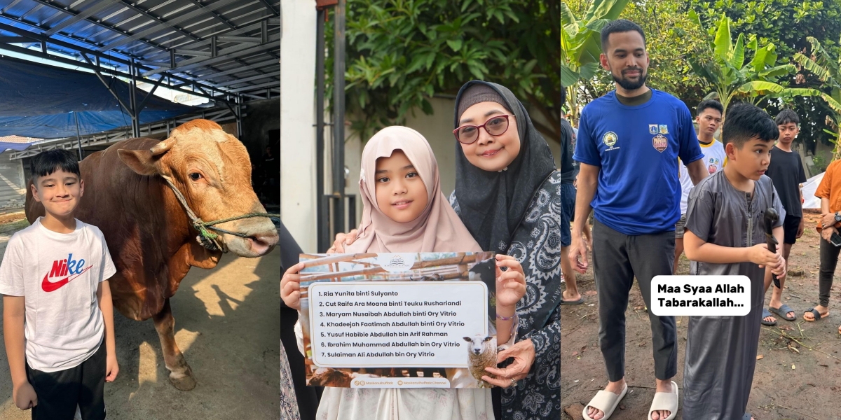 10 Portraits of Celebrity Children Introduced to the Meaning of Eid al-Adha Since Early, Teuku Wisnu Has Taught Adam How to Slaughter Sacrificial Animals