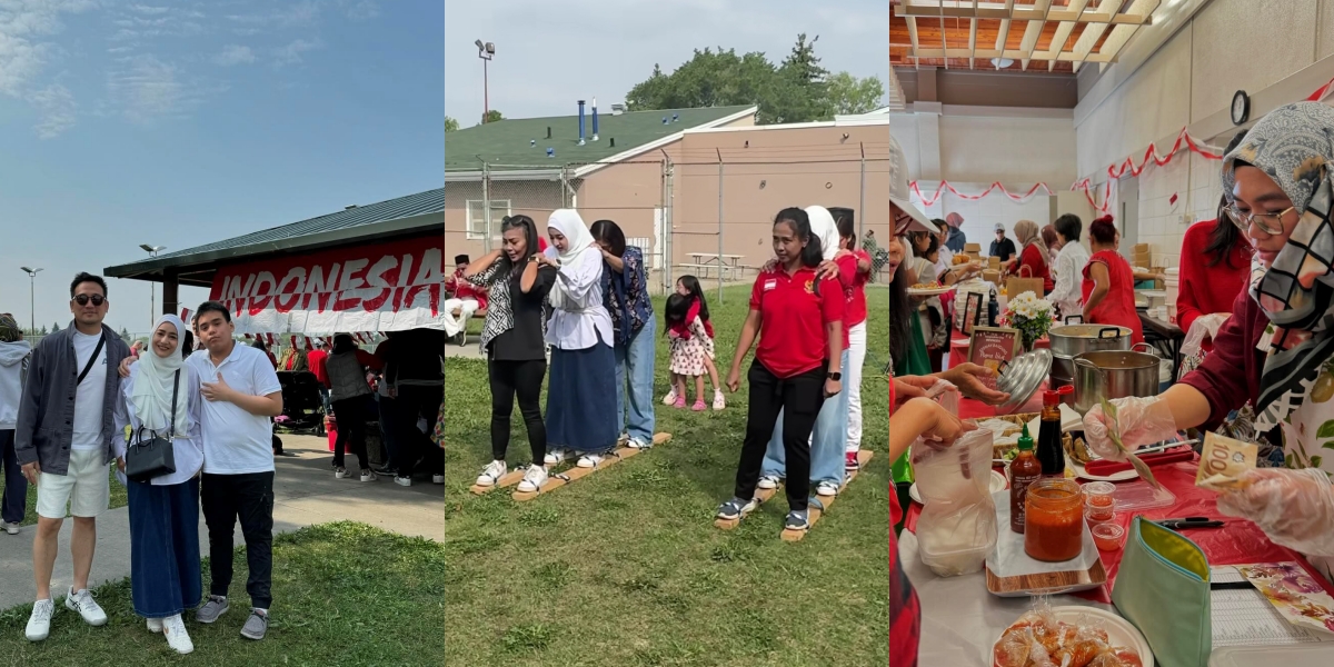 10 Photos of Cindy Fatika Sari and Tengku Firmansyah Celebrating Their First Independence Day in Canada, Participating in the Giant Klompen Competition - Queuing to Buy Siomai