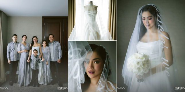 10 Portraits of Jessica Iskandar's Wedding Dress Details, Elegant White Dress with a 5-Meter Long Veil Inscribed with Sacred Vows