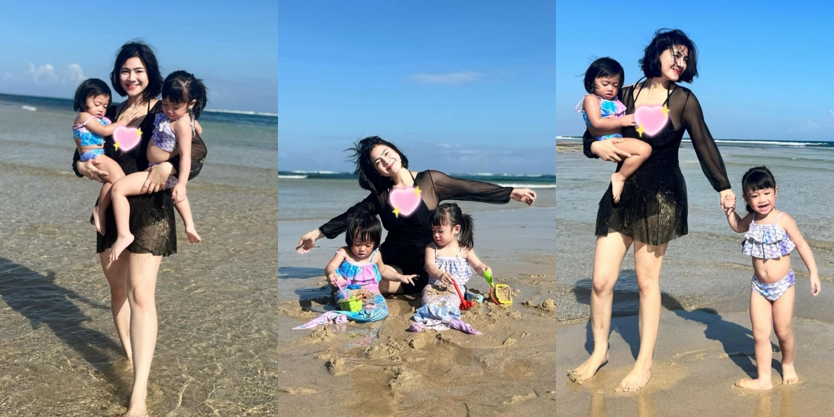 10 Photos of Felicya Angelista Enjoying at the Beach with Her Children, Beautiful Appearance Like a Teenager Makes You Stare