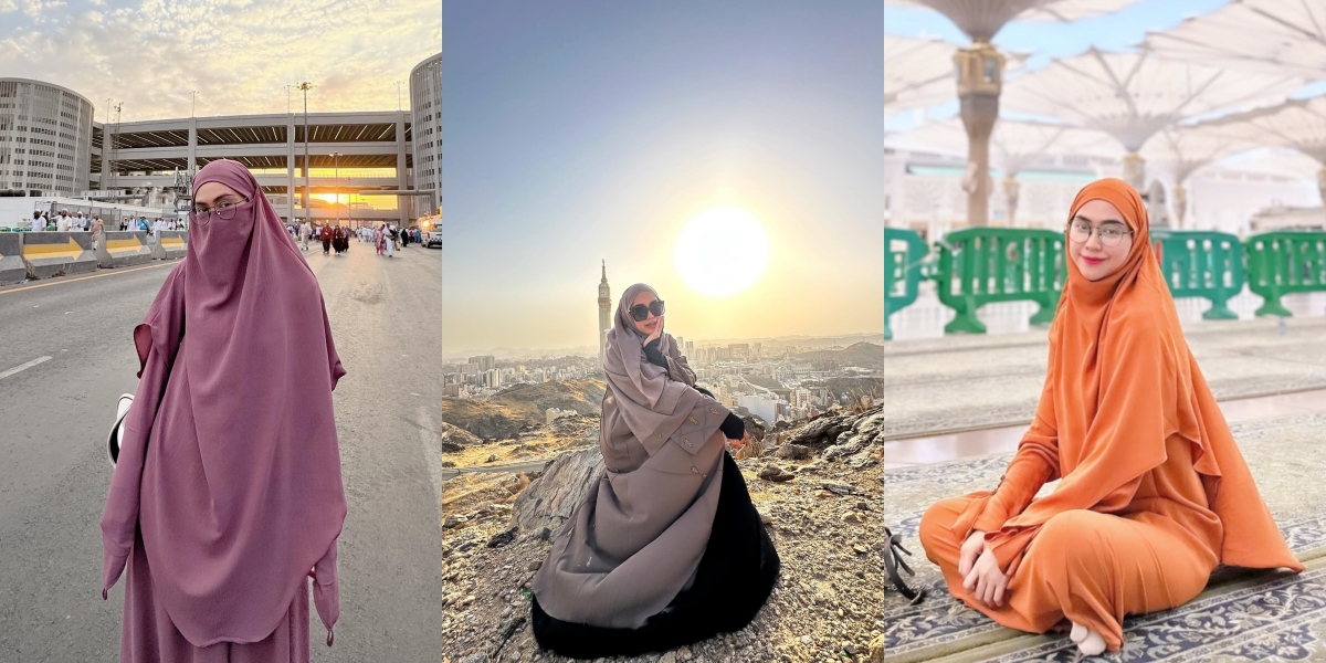 10 Portraits of Chic Style Ria Ricis During in the Holy Land, Wearing Colorful Outfits But Still Syar'i