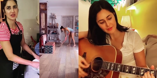 10 Portraits of Katrina Kaif Undergoing Lockdown in India, Washing Dishes - Sweeping the Floor Using Manual Tools