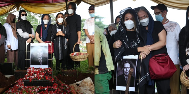 10 Portraits of Nirina Zubir Holding Back Tears at Her Father's Funeral, Trying to Stay Strong While Accompanying Him to His Final Resting Place