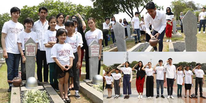 11 Portraits of 'HABIBIE AINUN 3' Actors Visiting Habibie's Grave, Praying Devoutly - Sprinkling Flowers