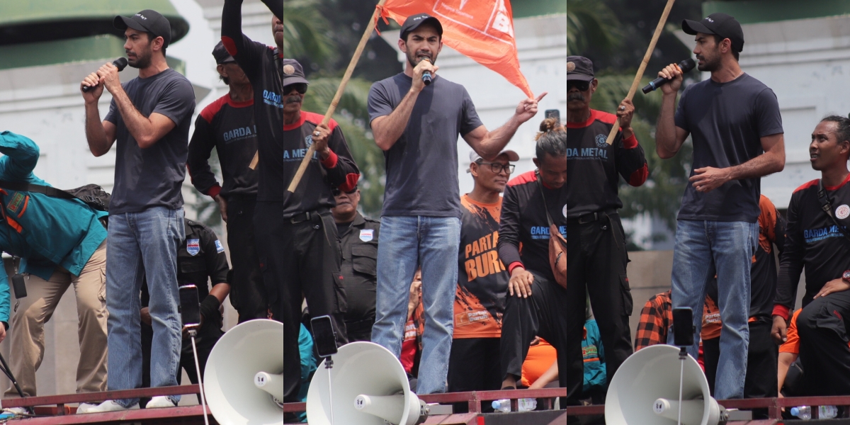 10 Portraits of Reza Rahadian Joining the Protest to Escort the Constitutional Court Decision in Front of the DPR, Admits He Can't Sleep Peacefully - Not Representing Any Interests in His Speech