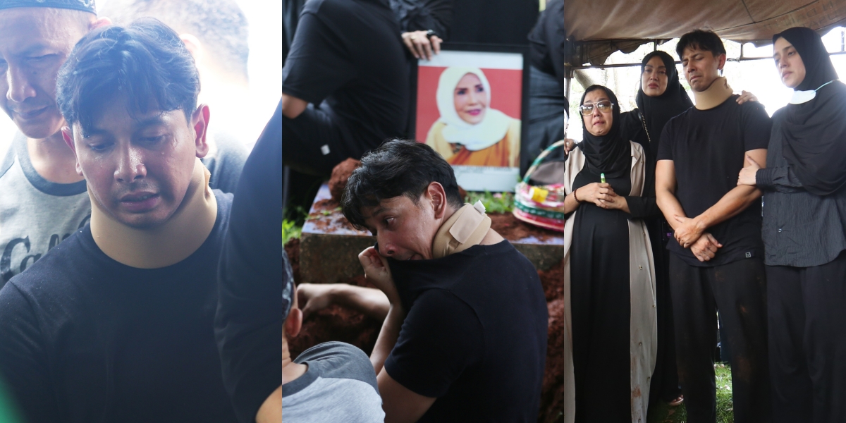 10 Portraits of Sonny Septian at His Mother's Funeral, Unable to Hold Back Tears - Joined in the Grave Despite Still Wearing a Neck Brace