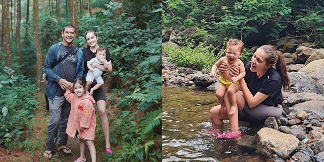 10 Photos of Yasmine Wildblood's Vacation in Nature, Bathing Her Children in the River