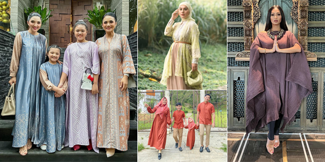 15 Inspirational Eid Fashion Portraits ala Beautiful Indonesian Artists, Stylish with Kaftan - Matching Outfits with Children & Husband