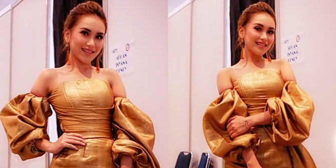 6 Beautiful Photos of Ayu Ting Ting in Gold Dresses, Elegant and Modest