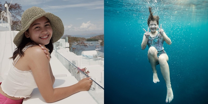 6 Portraits of Sandrinna Michelle, Star of the TV Series 'DARI JENDELA SMP' While Diving, Very Happy - Still Full of Charm