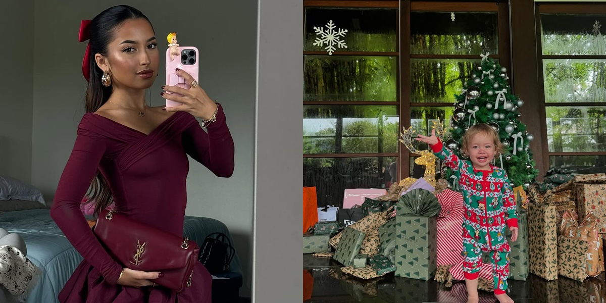 7 Styles of Kamari, Jennifer Coppen's Child, in Front of the Christmas Tree Wearing Cute Pajamas with Lots of Gifts