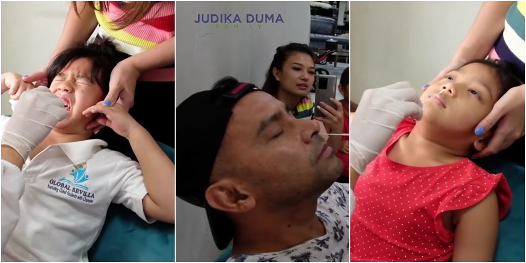 7 Moments Judika and Duma Riris Accompany Their Two Children for Antigen Swab Test, the Youngest's Facial Expression is Adorable