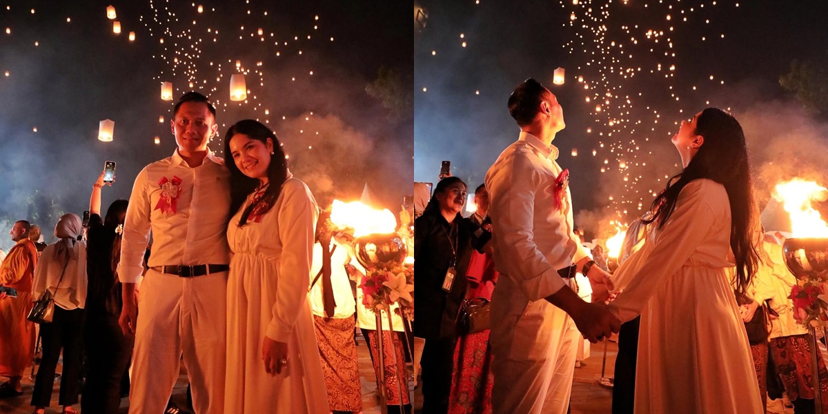 7 Rare Moments of Annisa Pohan and AHY Releasing Lanterns to Celebrate Waisak, A Magical and Solemn Atmosphere