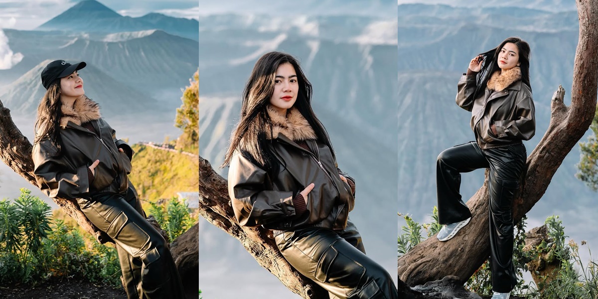 7 Photos of Felicya Angelista Wearing a Leather Jacket While on Vacation in Bromo, Her Beautiful Face Mistaken for an Old Photo