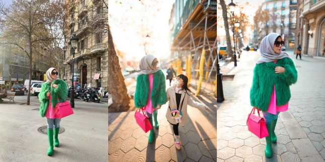 7 Cool Style Portraits of Amy Qanita During Vacation in Barcelona, Fresh with All-Green OOTD - Netizens: Thought it was Syahrini