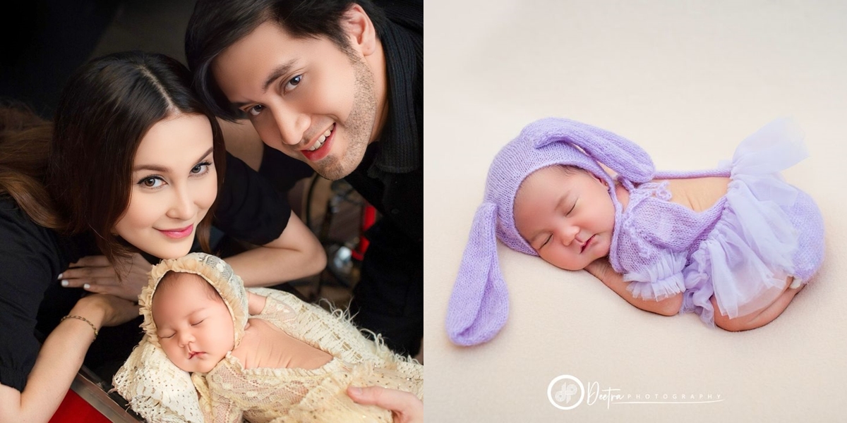 7 Portraits of Kimova Dasha, Kevin Aprilio's Only Daughter, Who Just Turned 1 Month Old, Looking Adorable in a Purple Outfit with Rabbit Ears