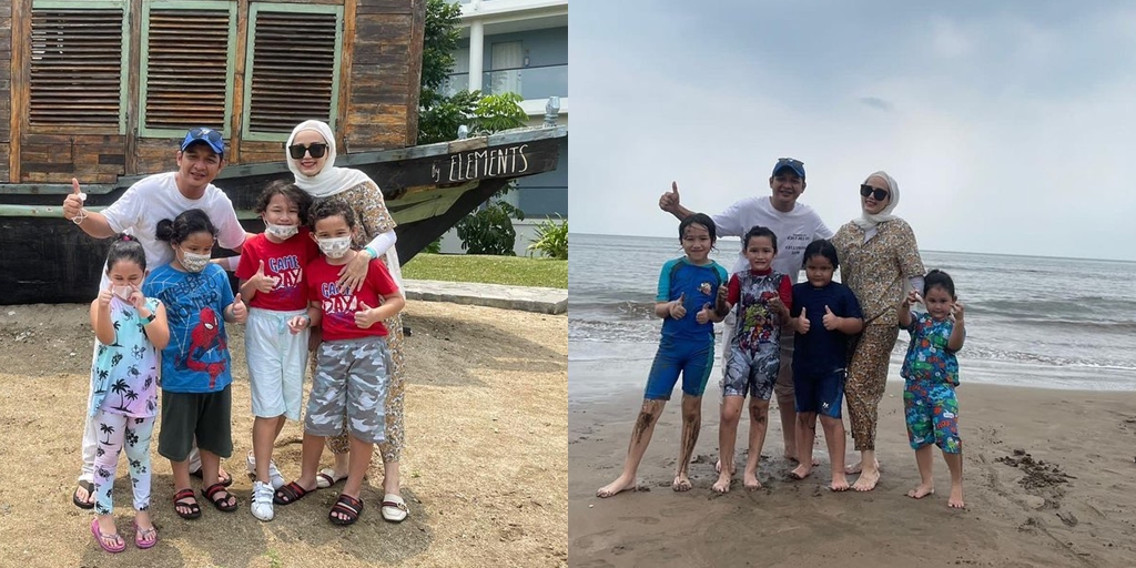 7 Portraits of Pasha Ungu's Vacation with His Wife and Four Children, Playing in the Beach Sand - Swimming at the Beachside Resort