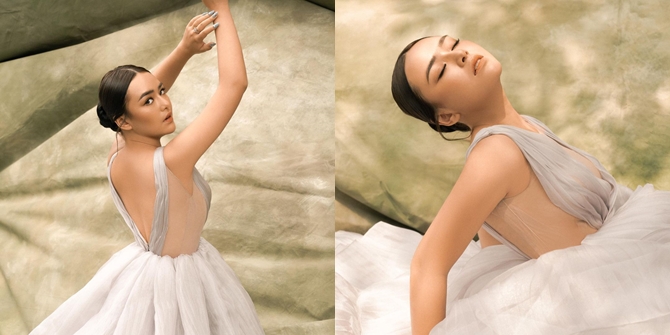 7 Latest Photoshoot Portraits of Amanda Manopo, Wearing a White Dress Like an Angel - Showing off Smooth Back and Side Boobs