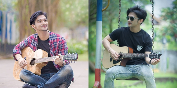 7 Portraits of Rexy Rizky, Star of the Soap Opera 'CINTA AMARA,' Playing Guitar, His Style is Cool Like a Skilled Musician