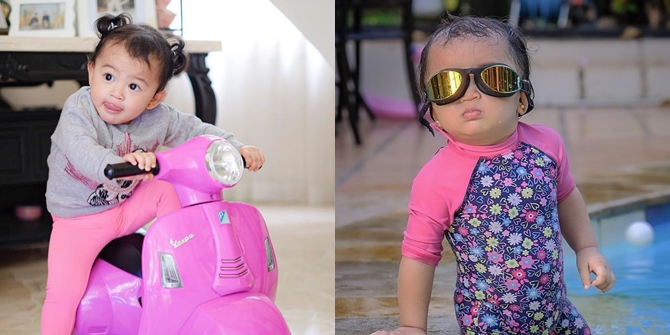 7 Funny Portraits of Thania, Ruben Onsu's Youngest Child, Stylishly Riding a Vespa - Wearing Sunglasses Inside the House