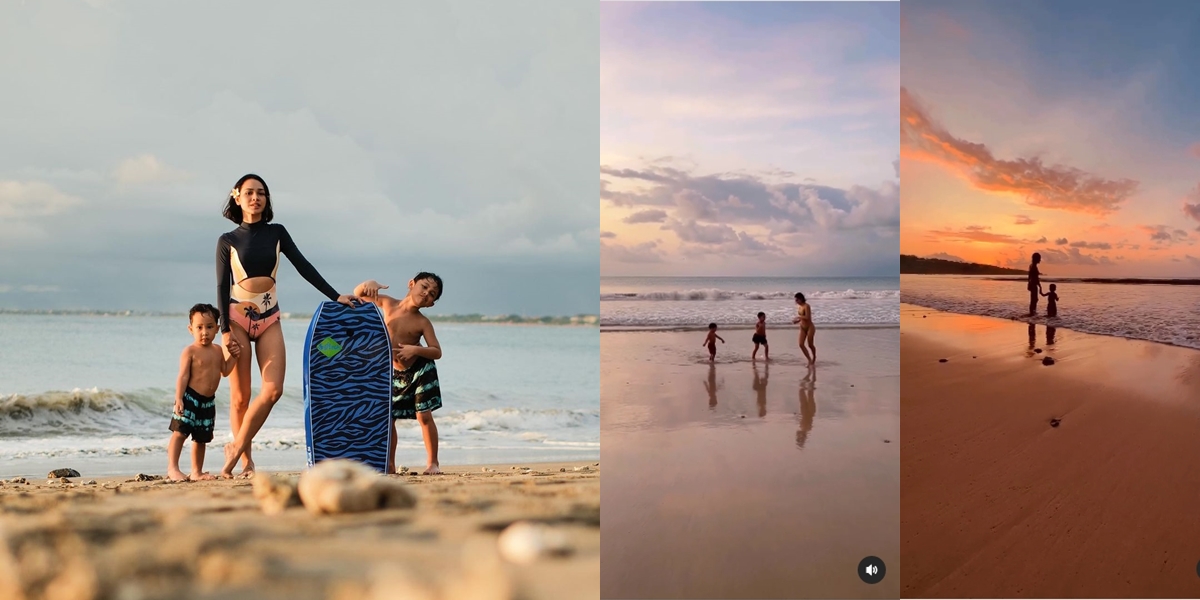 8 Portraits of Andien Happily Taking Care of Two Children on the Beach, Looking Sexy in a Bikini and Having Body Goals as the Highlight