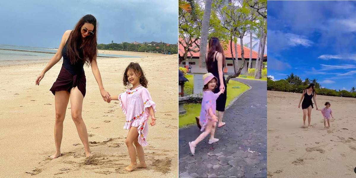 8 Portraits of Aura Kasih Taking Care of Her Daughter, Having a Great Time Playing Together and Running on the Beach