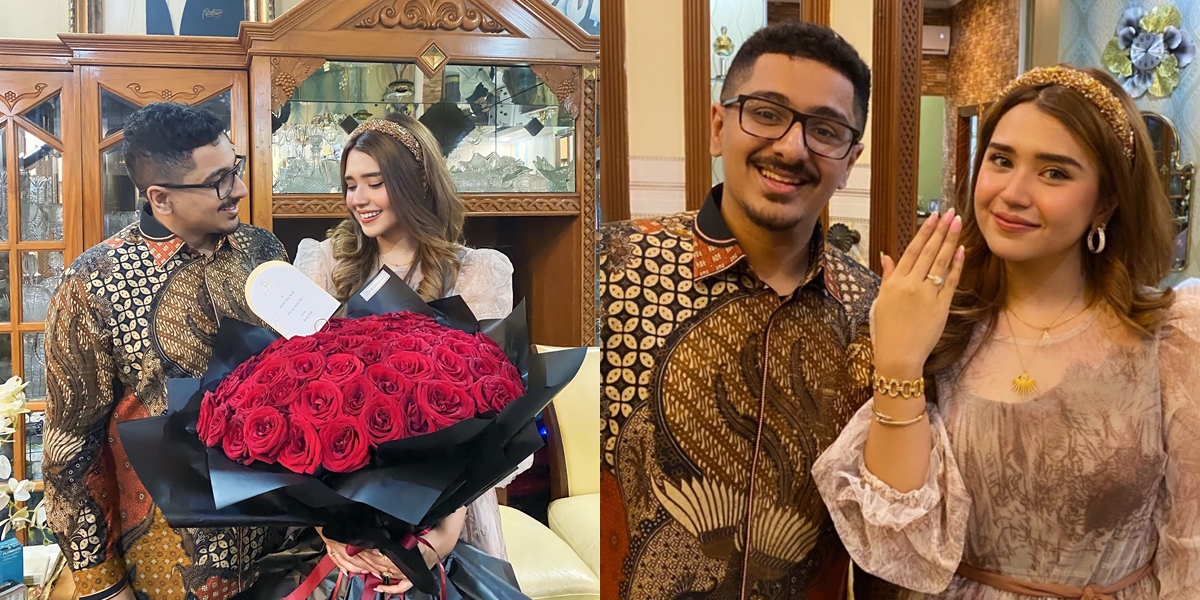 8 Portraits of Azella Alhamid, Elvy Sukaesih's Granddaughter, Being Proposed by Her Lover, Very Romantic with a Big Bouquet of Flowers